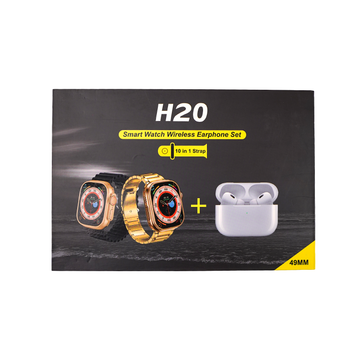 H20 Smart Watch & Wireless Earphone Set – 49MM Gold Edition | 6-in-1 Strap Combo